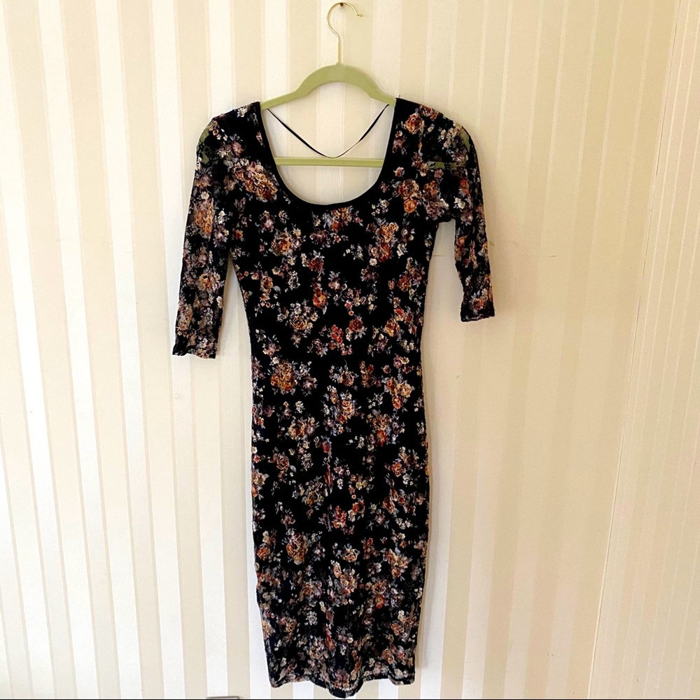 Floral lace black dress